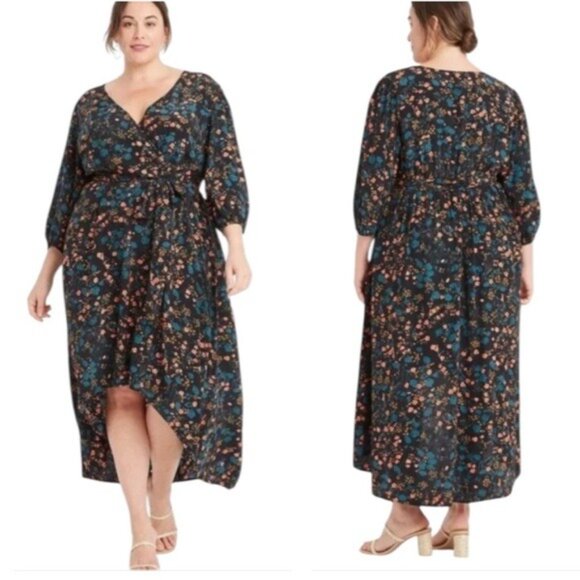 Ava & Liv Cottagecore Floral Maxi Dress 14W Peasant Fairy Grunge Bohemian Artsy - Picture 1 of 11